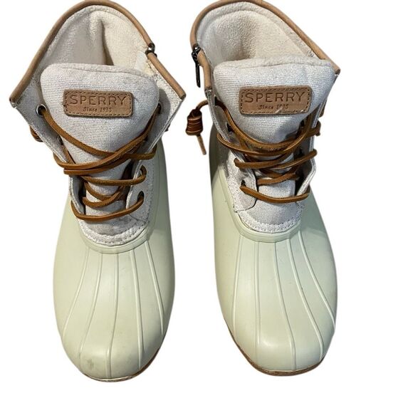 SPERRY Waterproof Boot 9.5 M Metallic Cream Boat Boots Women STS83234 - Picture 1 of 11
